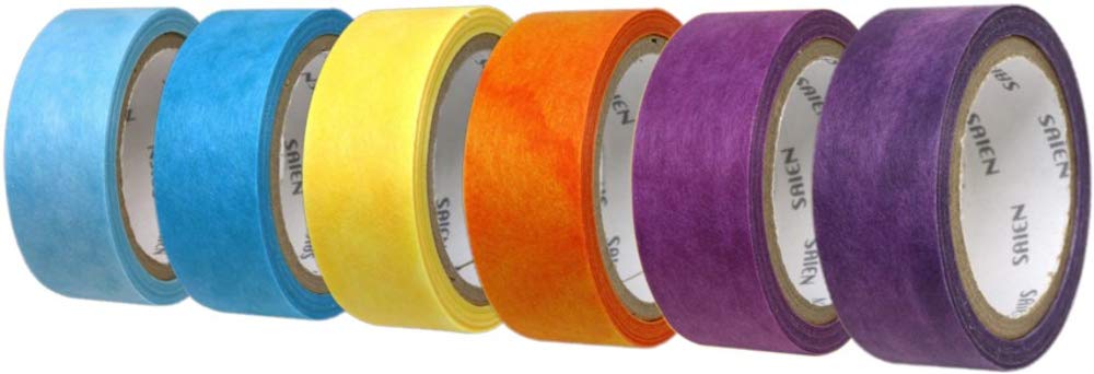 Kamiiso Japanese Washi Masking Tape Saien Chigiru Picture Series 6 Color Set, Width 15 mm 7 m Roll 6 Colors Design Tape Remodeling Arrangement