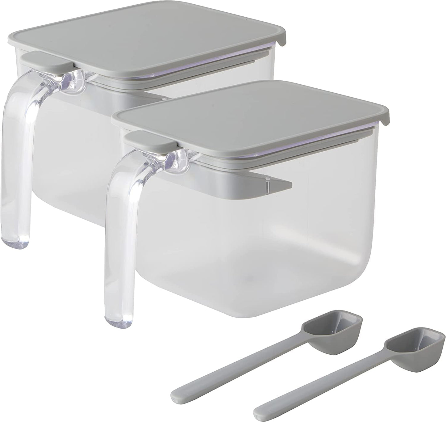 Marna R305GY Condiment Pot with Spoon (Wide / 2 Pieces/Gray) Condiment Container (Moisture Proof) Condiment Container Case (Good Lock Container)
