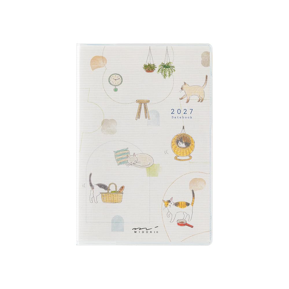 Midori Pocket Diary 2027 Mini Monthly Cat Pattern 22433006 (Starts from January 2027)