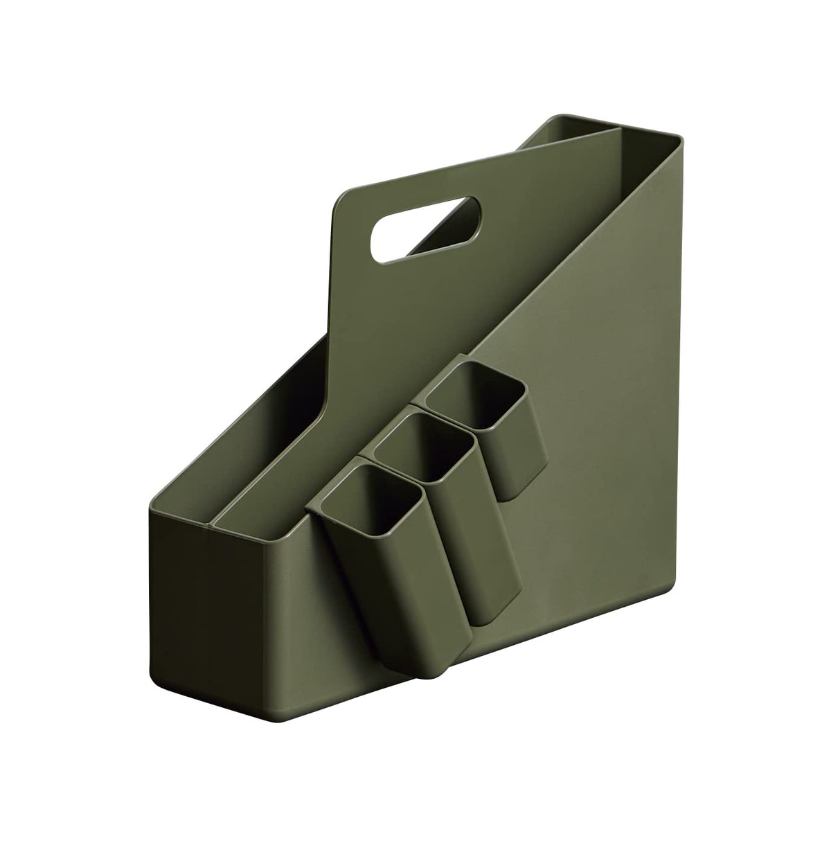 Tenma File Box with Handle that allows you to carry documents and stationery around your desk in one place, with convenient pockets for storing small items, File Box, Storage, Mobile Box, Green, Width