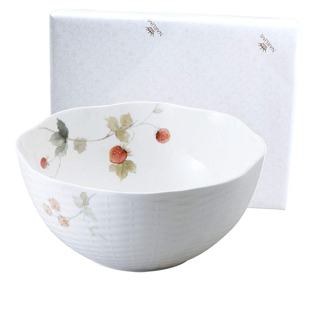 Narumi 51281-21911PAZ Salad Bowl, Lucy Garden, Diameter 8.7 inches (22 cm), Berry Pattern, Cute, Stylish, Relief, Wedding Gift, Mother's Day Gift, Microwave Warm, Dishwasher Safe, Gift Box Included,