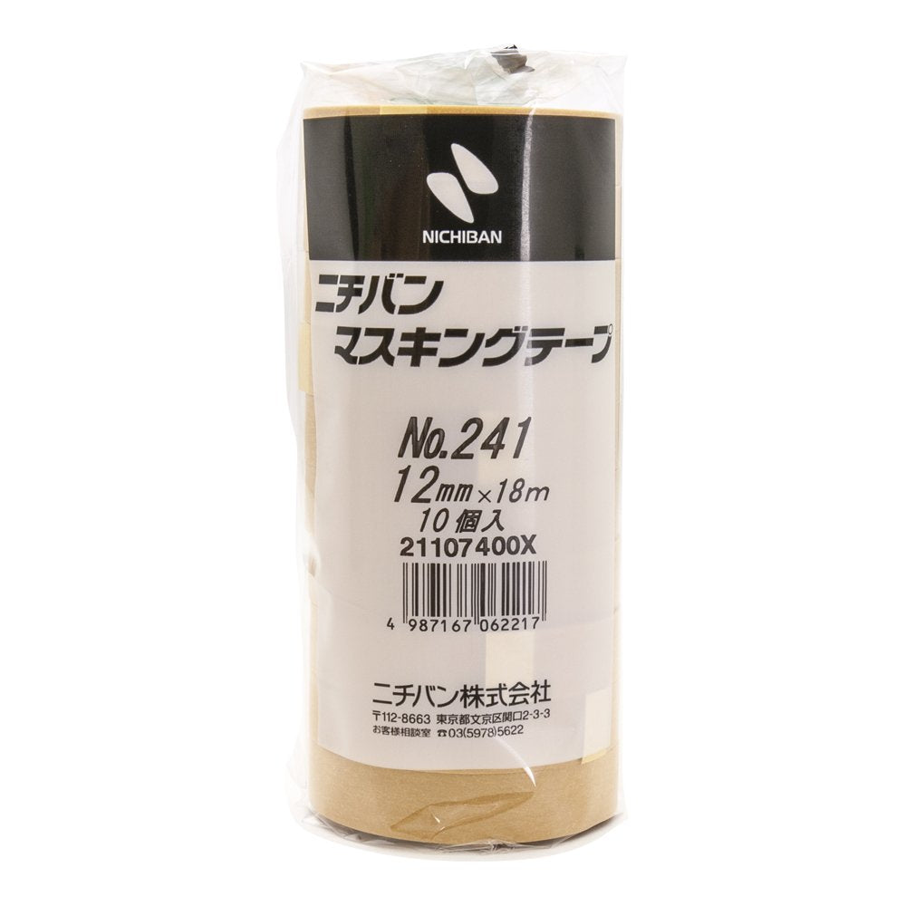 Nichiban 241H-12 Masking Tape for Vehicles, Pack of 10, 0.5 inches (12 mm) x 59.9 ft (18 m)