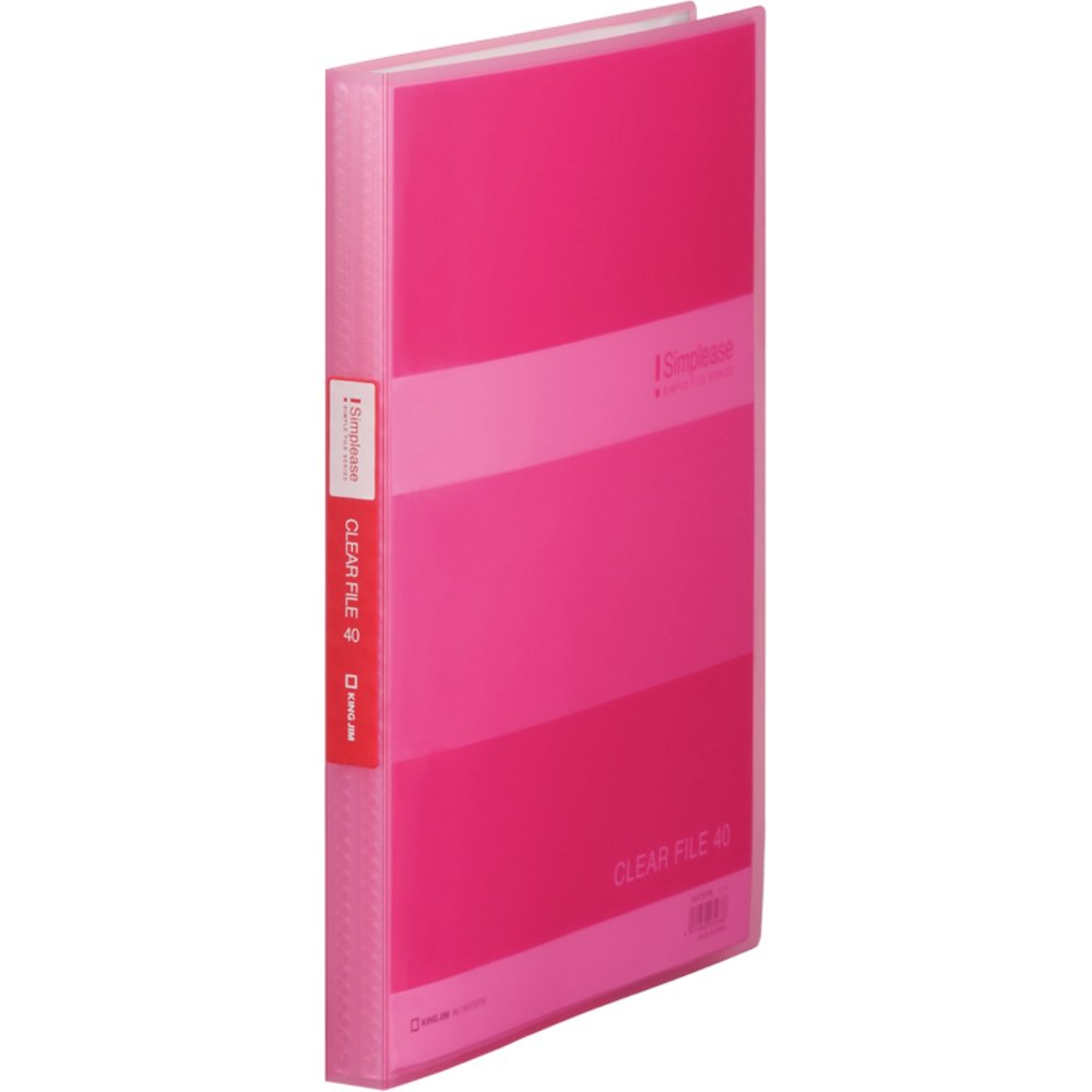 King Jim 184TSPW-P Clear File, Simple, Transparent, 40 Pockets, A4 Vertical, Pink