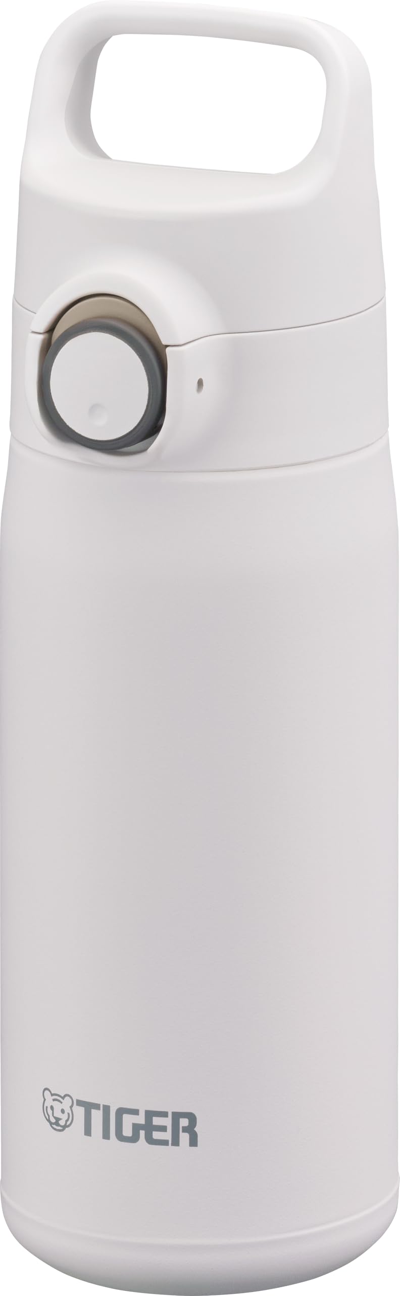 TIGER Water Bottle 16.9 oz (500ml), Ultra-Light Vacuum Insulated Travel Mug with Slanted Handle, One-Push Leak-Proof Lid, 18/8 Stainless Steel, MTA-J050WH, Smoke White