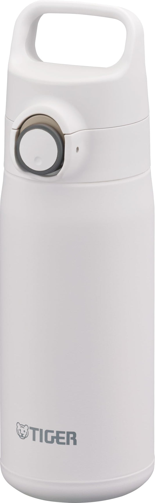TIGER Water Bottle 16.9 oz (500ml), Ultra-Light Vacuum Insulated Travel Mug with Slanted Handle, One-Push Leak-Proof Lid, 18/8 Stainless Steel, MTA-J050WH, Smoke White