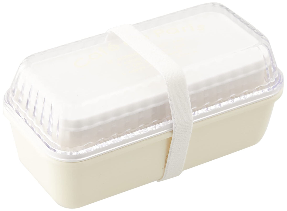 Showa Paris 4979449 Long Angle EM Lunch Box, 2 Tiers, Café de Paris Ivory, Microwave and Dishwasher Safe, Lower Level: 11.0 fl oz (330 ml), Upper Level: 9.2 fl oz (260 ml), Men's, Women, Made in Japan