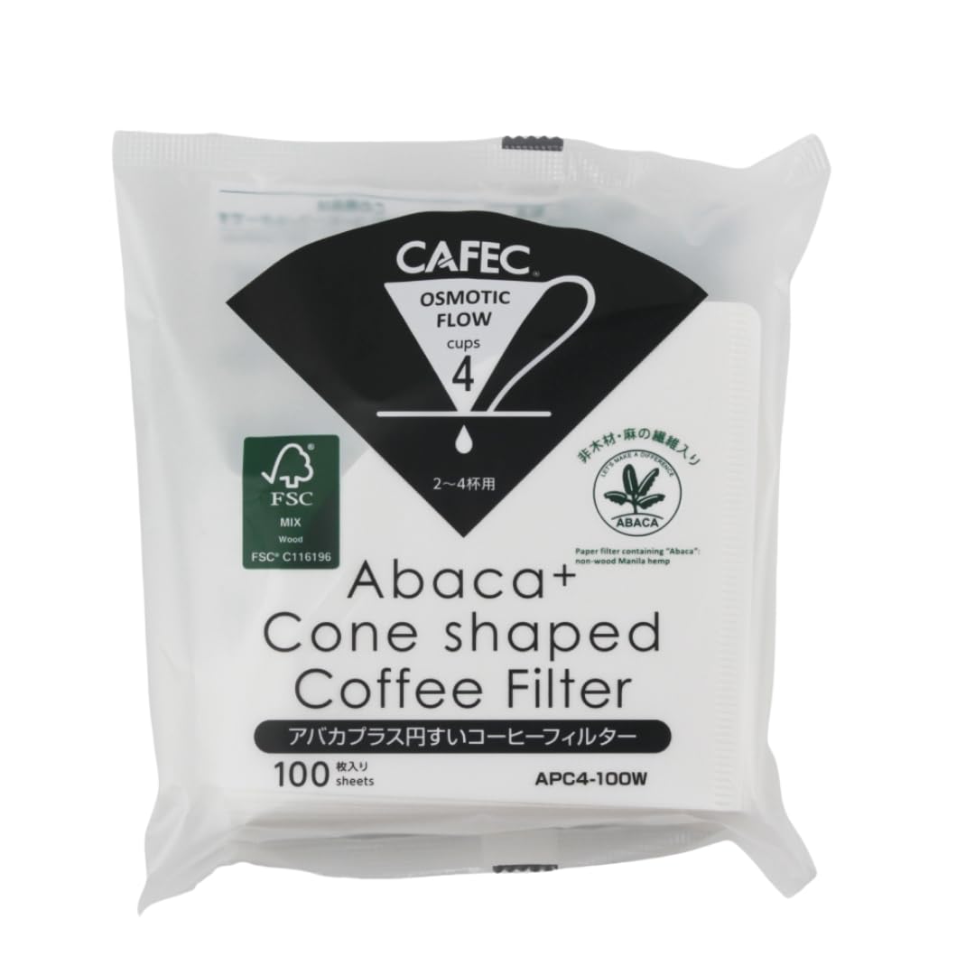 CAFEC Abaca+ 100-Pack Cone-shaped V60 02 1 to 4 Cup Disposable Pour-Over Drip Coffee Paper Filter made of Eco-Friendly Refined Virgin Pulp for Better Tasting Brewing Pour Over Dripper APC4-100W