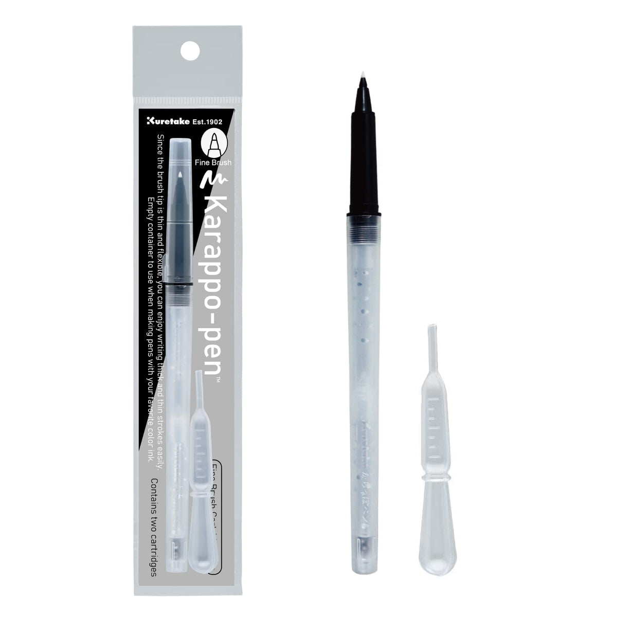 Kuretake ZIG KARAPPO-PEN EMPTY PEN Cartridge type, For Making original pen, lettering, calligraphy, illustration, art, writing, drawing, Made in Japan (Fine Brush)
