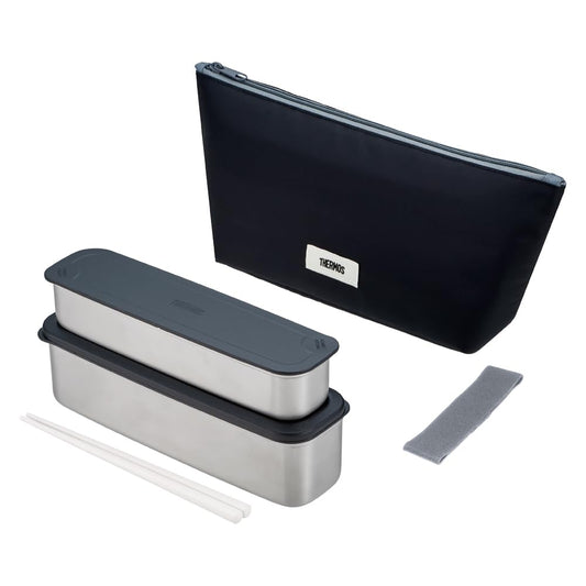 Thermos DSA-805W GY-BK 2-Tier Slim Fresh Lunch Box, 28.1 fl oz (815 ml), Gray Black