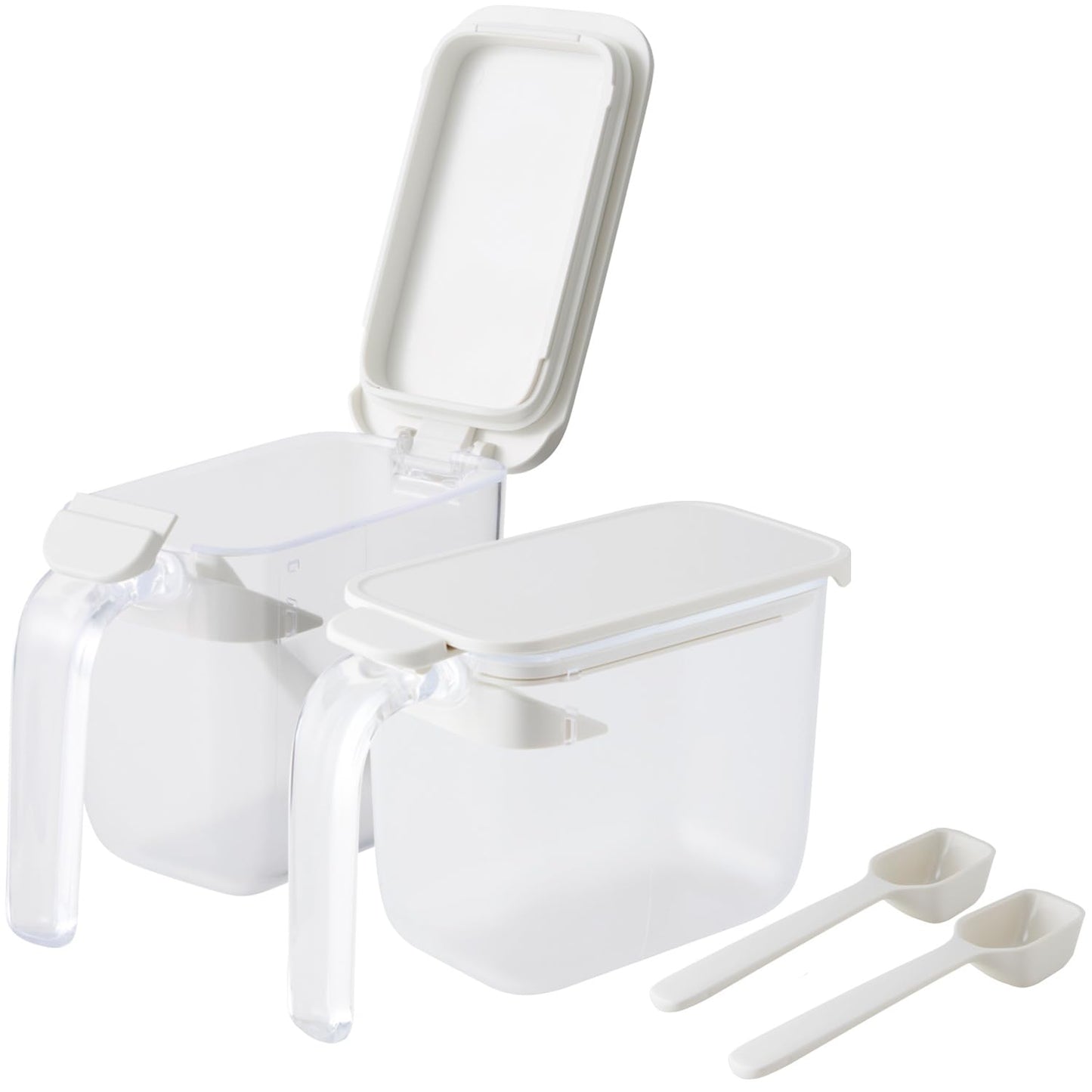 Marna R209W Condiment Pot with Spoon (Set of 2, White, Condiment Container with Gasket and Moisture Prevention, Salt, Sugar Container (Good Lock Container)