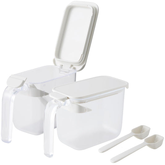 Marna R209W Condiment Pot with Spoon (Set of 2, White, Condiment Container with Gasket and Moisture Prevention, Salt, Sugar Container (Good Lock Container)