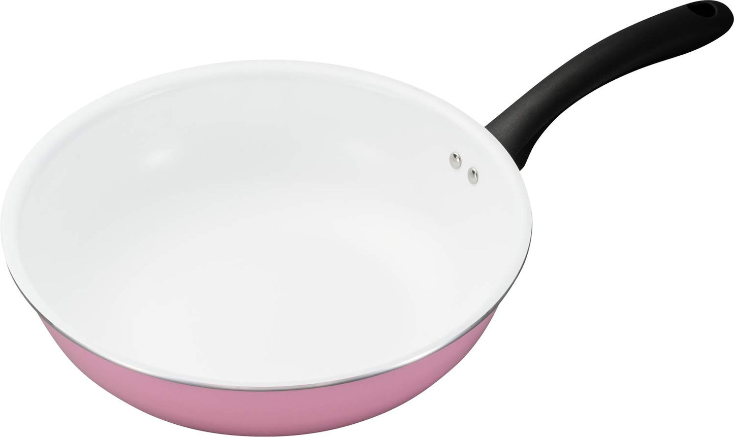 Kyocera CF-G28FB-WPK Fluorine-Free Frying Pot, Deep 11.0 inches (28 cm), Gas Fire, Cerabrid, Cerabrid, Pink