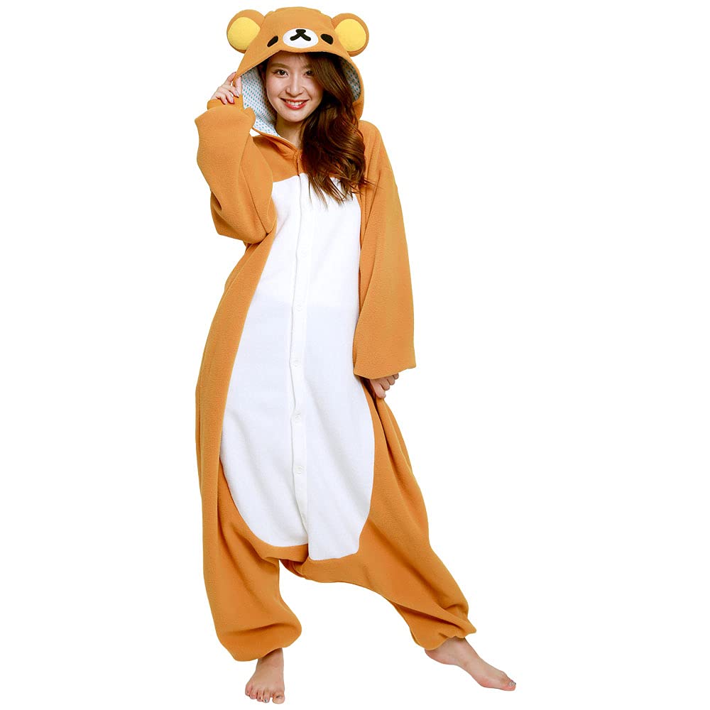 SAZAC Rilakkuma - Kigurumi Onesie – Adult Halloween Cosplay Costume – Ultra Soft & Cozy Unisex Loungewear Brown