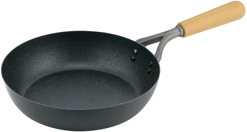 下村企販 Shimomura Corporation Tsubame Sanjo 47020 Iron Frying Pan, 8.7 inches (22 cm), Gas Induction Compatible, Double Fiber, Embossed, Non-Stick, Easy to Hold, Wood Handle, Care Bookmark Included