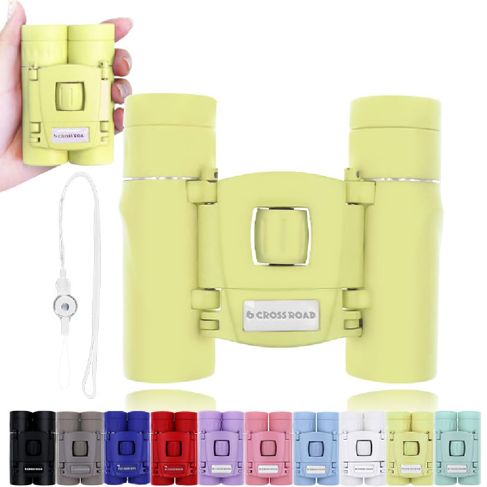 CROSSROAD 10x Binoculars for Adults and Children, Mini Pocket Binoculars, Waterproof Compact Binoculars for Bird Watching, Hunting, Concerts, Theater, Opera, Travel, Japan Quality (Yellow)