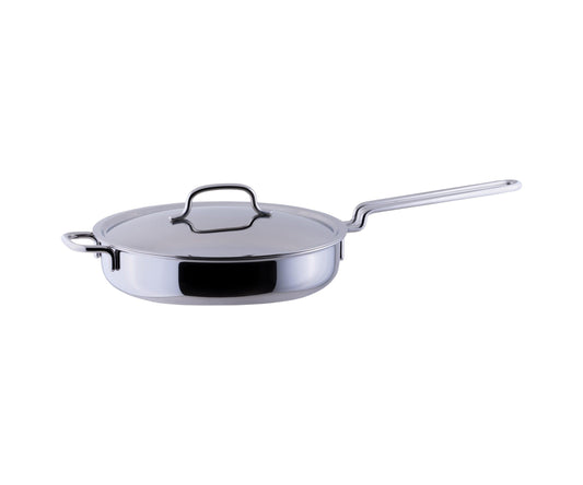 Miyazaki Seisakusho GEO-25ST Geo Saute Pan, 9.8 inches (25 cm), Made in Japan, Compatible with All Heat Sources, 7-Layer Construction, Silver