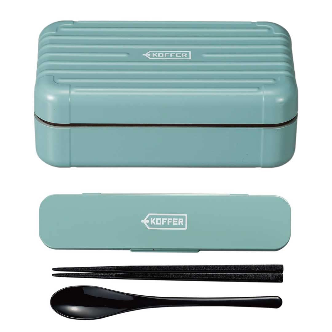 Showa KOFFER 4927254S Suitcase Lunch Box Set, Spoon and Chopsticks, Smoky Blue, Divider, Microwave and Dishwasher Safe, 23.7 fl oz (700 ml), Men, Women, Made in Japan