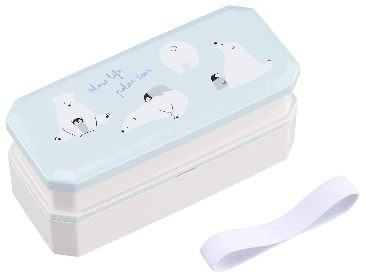 OSK Shokado PW-9 Lunch Box, Polar Bear, 9.2 fl oz (260 ml) + 11.8 fl oz (340 ml), Chopsticks Included, Tang, Lunch Belt Included, Compact Storage, Silver Ion, Made in Japan, Dishwasher Safe