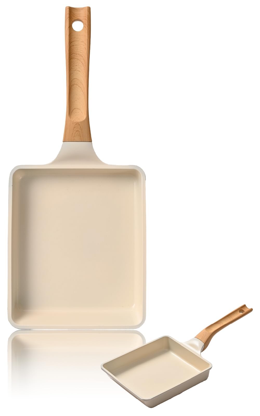 (Fluorine-free) Light Sera Frying Pan, Egg Yaki, IH Gas Compatible, Ultra Lightweight Ceramic Coating Frying Pan, PFAS PFOA, Fluorine-free, Lightweight, White, Wood, Handle, Carcela, Egg Pan, Egg
