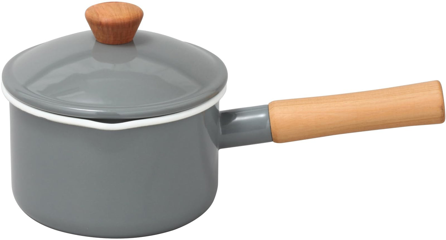 Nodahoro CL-14NGR Saucepan, 5.5 inches (14 cm), Enameled Gas Fire/Induction Compatible, Single Handled Pot, Made in Japan