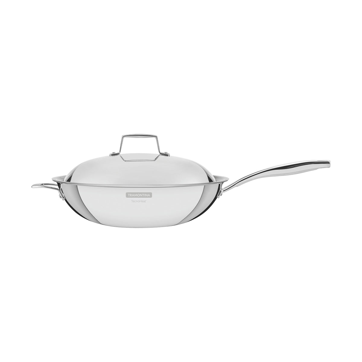 TRAMONTINA 62158/320 Wok Fry Pan with Lid, 12.6 inches (32 cm), Stainless Steel, 3 Layer, Dishwasher Safe, Gas and Induction Compatible, Made in Brazil, Made in Brazil