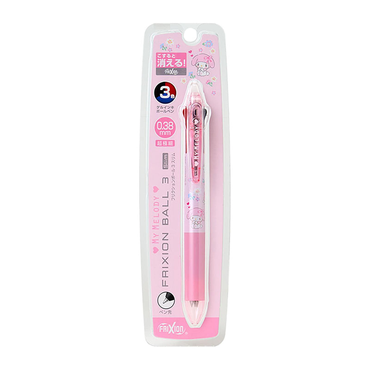 Sanrio 927872 FriXion Ball 3 Slim My Melody Polycarbonate Ball Diameter: 0.01 inch (0.38 mm), Ink Color: Black, Red, Blue Retractable
