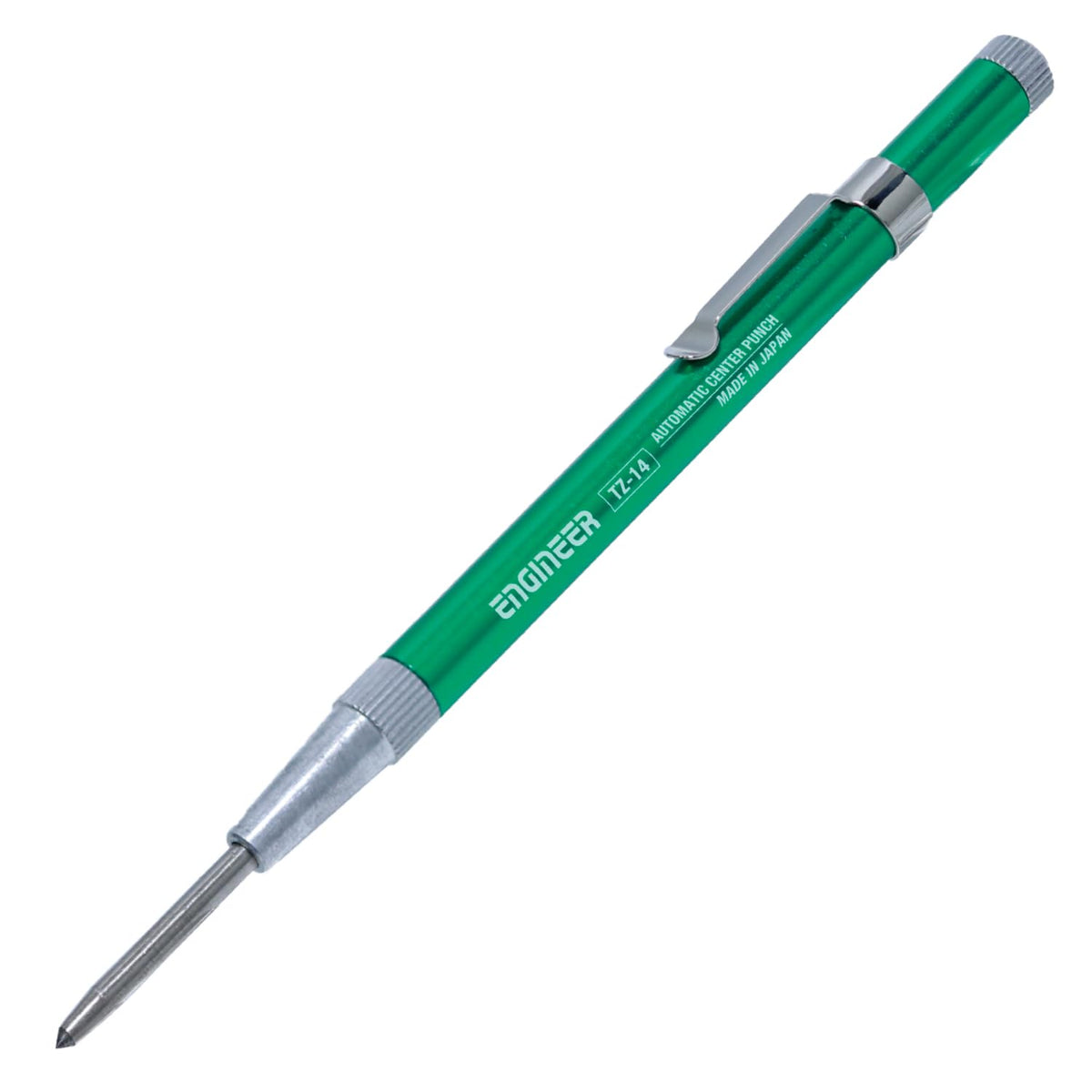 Automatic Center Punch Spring Loaded with Pocket Clip, Professional-use Tungsten Carbide Tip, ENGINEER TZ-14 Made in Japan. Length 138mm