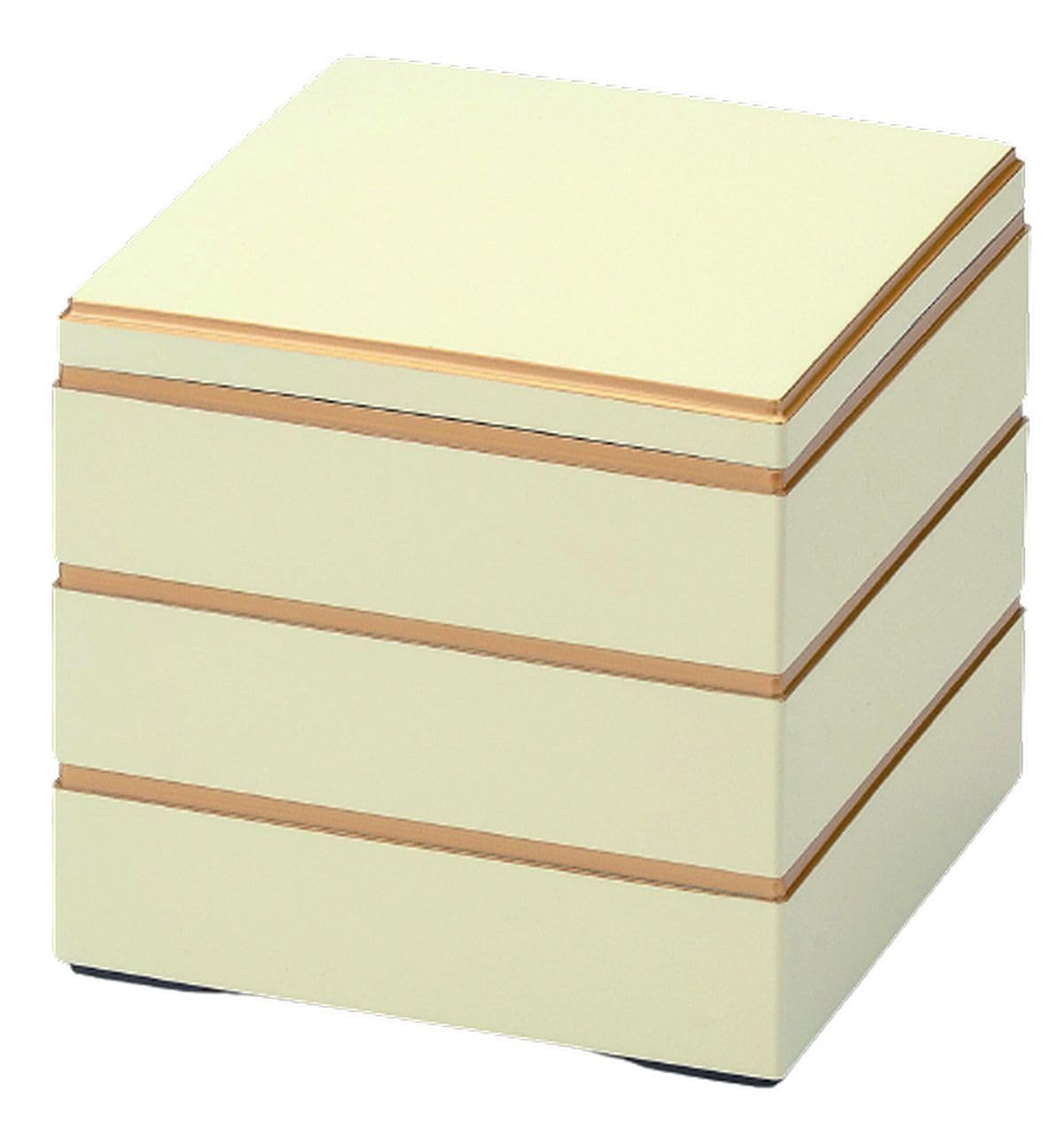 J-kitchens Excursion Lunch Box, Made in Japan, 3 Tiers, 5.5 Inches, Saikokura Shirabuchi Gold, 6.5 x 6.5 x 6.7 inches (16.5 x 16.5 x 17.0 cm)