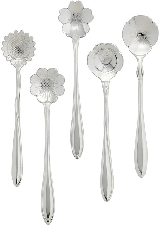 Shimomura Kihan 35520 Coffee Spoon, Flowers, Set of 5 Patterns, Made in Japan