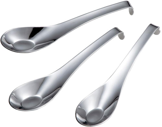 Shimomura Kusen 45699 Chinese Astragalus Spoons, Set of 3, Made in Japan, Dishwasher Safe, Hookable, Unbreakable, Ramen, Fried Rice, Rice Bowl, Easy to Scoop, Stainless Steel, Tsubame Sanjo
