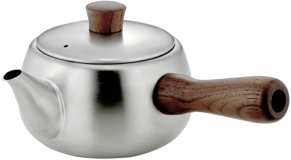 KOGU Tea Pot, Yokote, Made in Japan, Wood Handle, Stainless Steel, Unbreakable, Lightweight, For 2 to 3 Cups, Infuser Included, Compact, Matte Finish, Stylish, Cute, Simple, 16.9 fl oz (500 ml