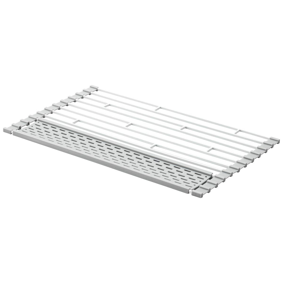 Yamazaki 5059 Folding Drainer with Silicone Tray, S, White, Approx. W 16.5 x D 10.2 x H 0.3 inches (42 x 26 x 0.8 cm), Plate, Includes Tray for Draining Small Items, Drainer Can Be Stored