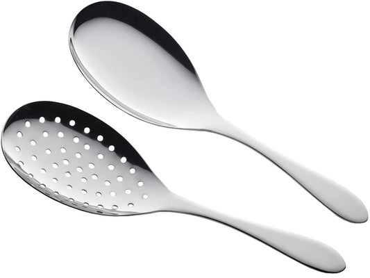 Shimomura Kihan 2-Piece Stainless Steel Serving Spoon Set, Spoon & Slotted Set, Made in Japan