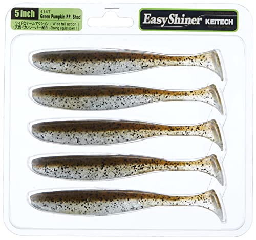 KEITECH 414 Green Pumpkin Pepper Lure, Easy Shiner, 5 Inches