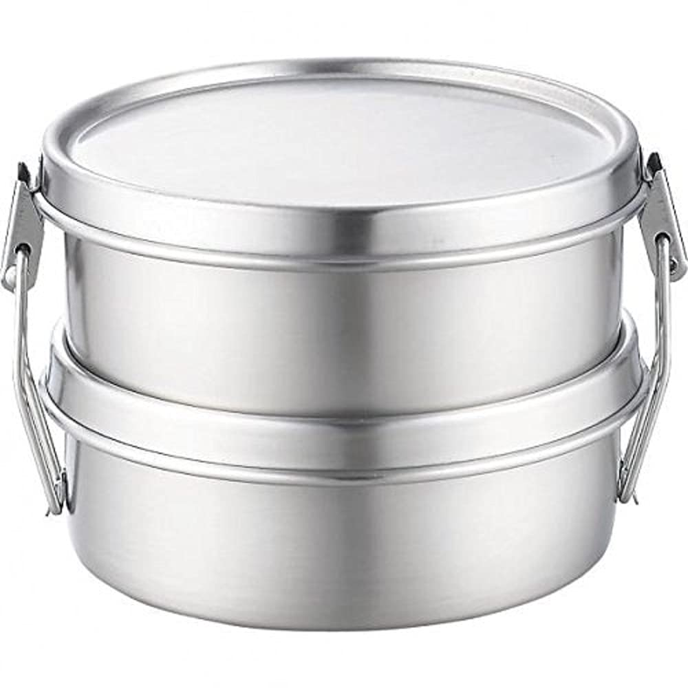 (Kobo-aizawa) Round Lunch Box Two-Stage (Japan Import) - Silver - 800ml x 2 - Simple - Airtight - Stainless Steel