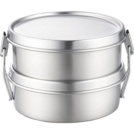 (Kobo-aizawa) Round Lunch Box Two-Stage (Japan Import) - Silver - 800ml x 2 - Simple - Airtight - Stainless Steel