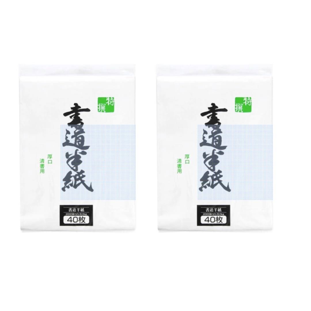 Japanese Calligraphy Paper Hanshi - Thick Shodo Practice Paper, 33 x 24 cm, 40 Sheets per Pack (2-Pack Total 80 Sheets)