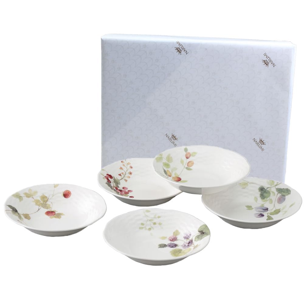 Narumi 96010-23303PAZ Lucy Garden Bowl & Plate Set, 6.3 inches (16 cm), Berry Pattern, Set of 5 Patterns, Cute, Relief, Wedding Gift, Microwave Safe, Dishwasher Safe, Gift Box Included, Wrapped
