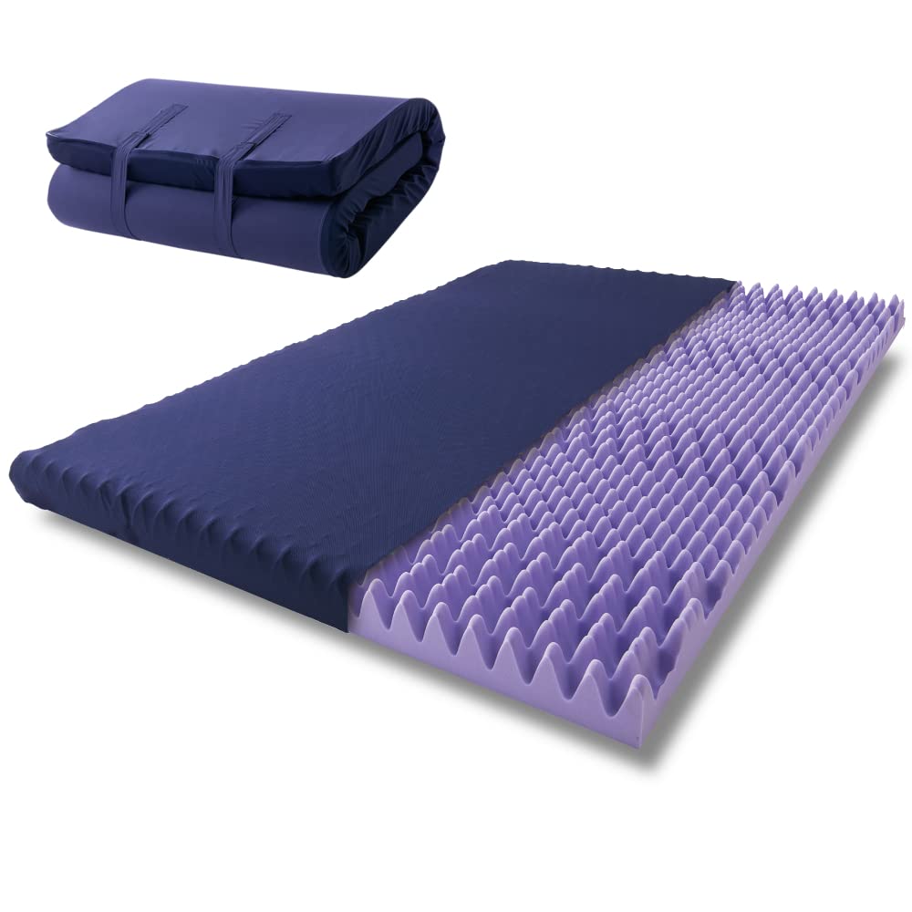 Iris Ohyama UMPZ78-D Seven Fit Mattress, 3.1 inches (8 cm), Japanese Urethane, 7 Zones, 3 Types of Hardness, Highly Breathable, Highly Durable, Foldable, Double, Navy