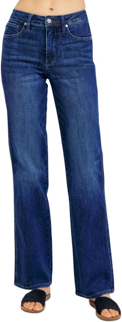Judy Blue Women's Mid Rise Tummy Control Straight Jeans, Stretch Denim Comfort Fit for Everyday Wear - 88861 (US, Numeric, 7, Regular, Regular, Blue)