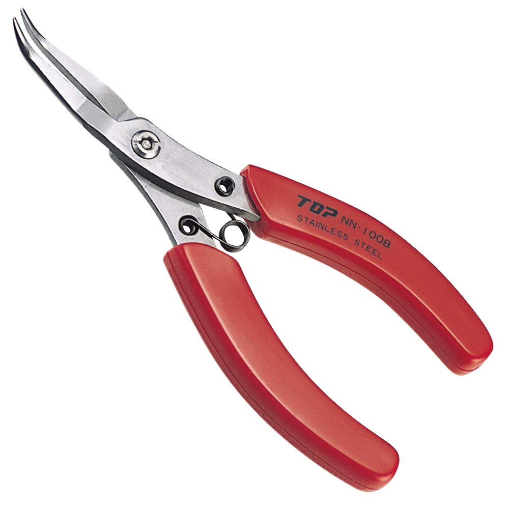 TOP Needle Nose Pliers Bent Tips Heavy Duty Precision Japanese Stainless Steel, Spring Loaded Long Nose Pliers Tool 5", Made in JAPAN