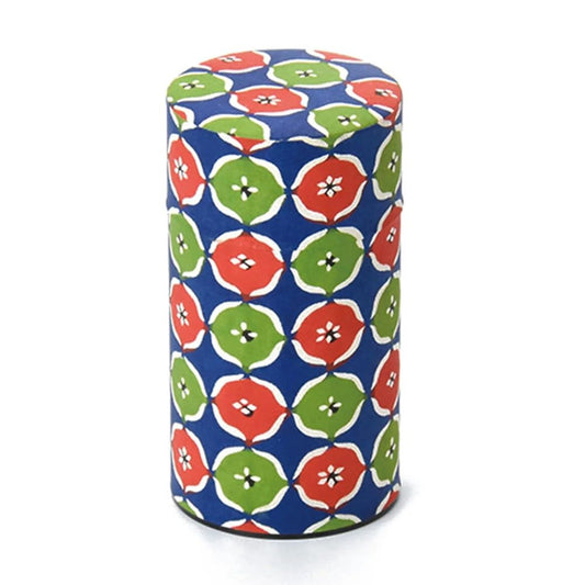 Haikara-san Japanese Tea Storage Canister, Washi Paper Wrapped, Traditional Design, Airtight Lid (Floral Crest, Large)