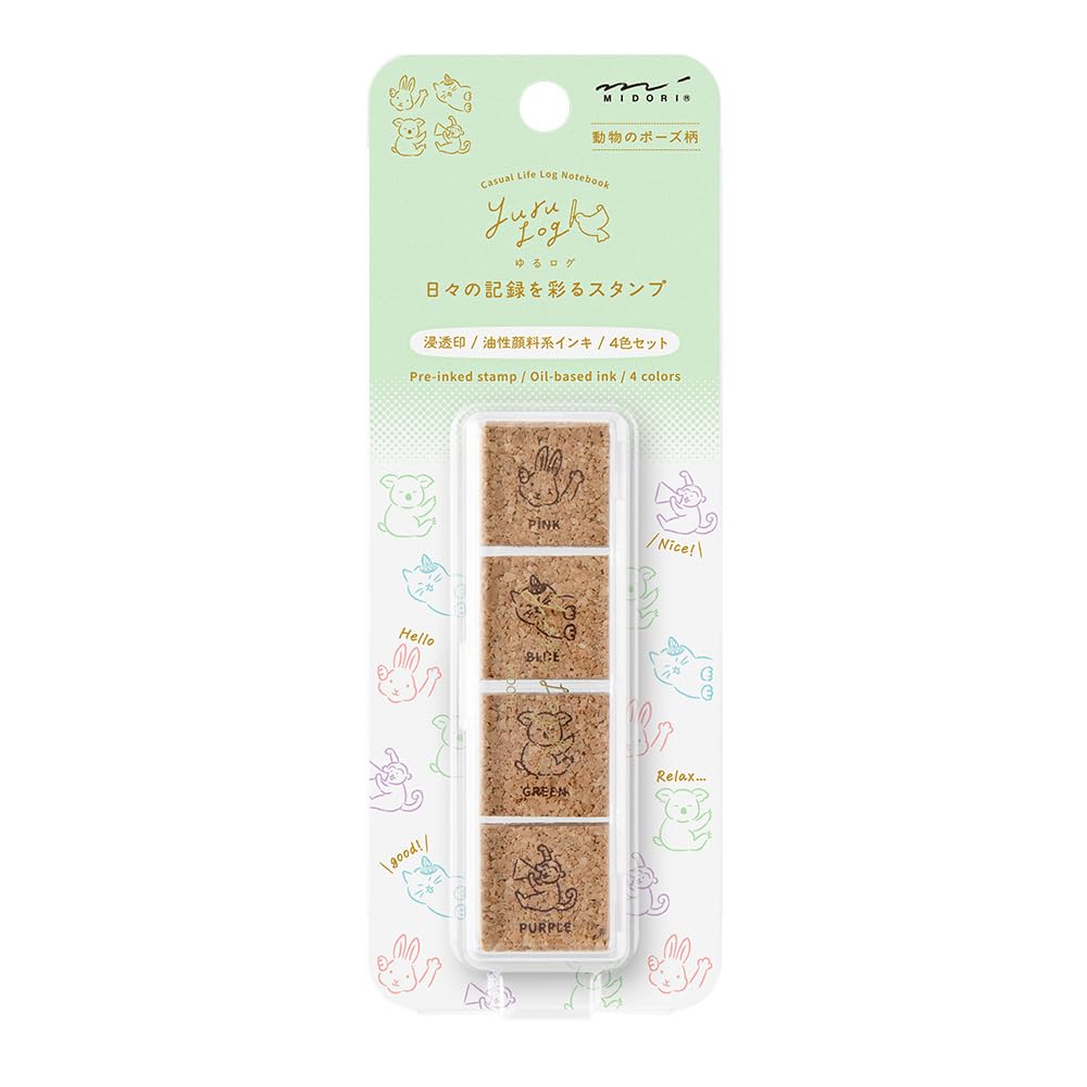 Midori 35620006 Stamp Loose Log, Permeable Seal, Animal Pose Pattern