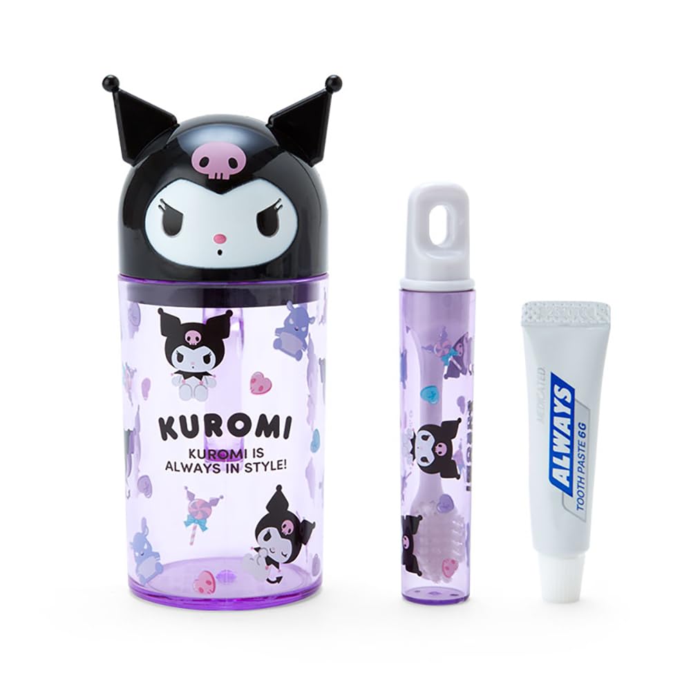 Sanrio 983951 Kuromi Kuromi Toothbrush & Cup Set, Toothbrush Set, 4.7 x 2.8 x 2.8 inches (12 x 7 x 5 cm), Character