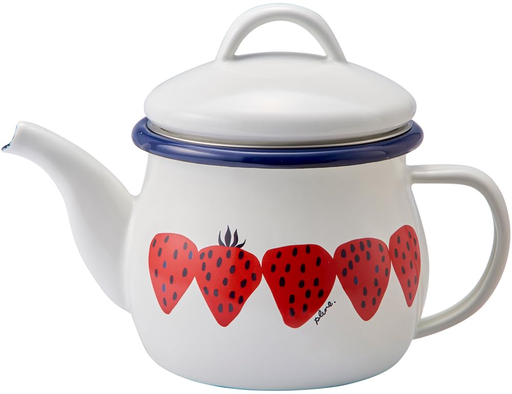Toyohoro Plune. PTP-601 Prune Enamel Teapot with Strainer (Akaichigo) Compatible with Gas Fires