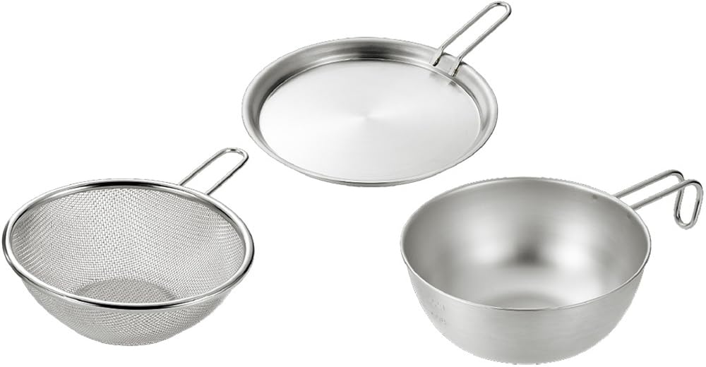 Yokoyama EJSB-700 Tsubame Mature Skills Shera Cup Bowl, 7.1 inches (18 cm) & Hand Colander with Lid Tray