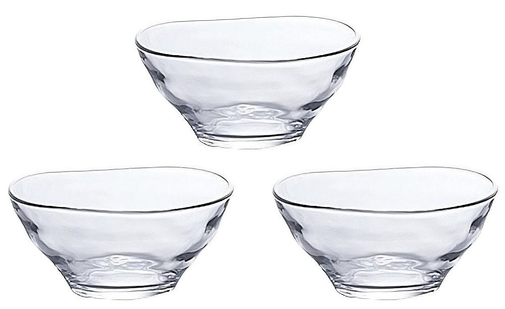 ADERIA P6322 Yura Small Bowl, Set of 3, Made in Japan, Natto Bowl, Japanese Tableware, Glass, Salad Bowl, Medium Bowl, Simmering Bowl, Serving Plate, Cute, Pottery Dish, Small Bowl, Somen Bowl, Plate,