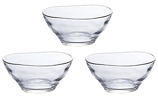 ADERIA P6322 Yura Small Bowl, Set of 3, Made in Japan, Natto Bowl, Japanese Tableware, Glass, Salad Bowl, Medium Bowl, Simmering Bowl, Serving Plate, Cute, Pottery Dish, Small Bowl, Somen Bowl, Plate,