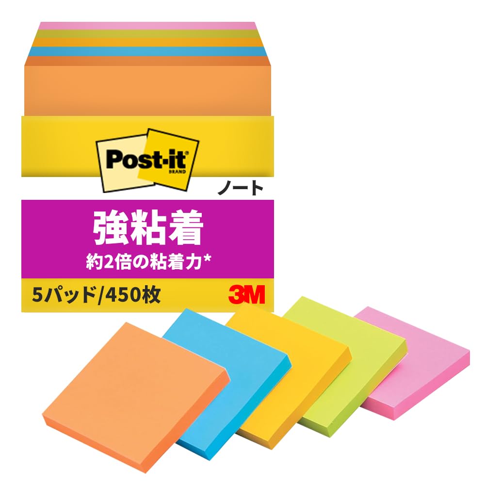 Pack of 5 75 x 75mm mixed color fluorescence Sumitomo (3M) Post-it (R) strong adhesion Notes 654-5SSAN (japan import)