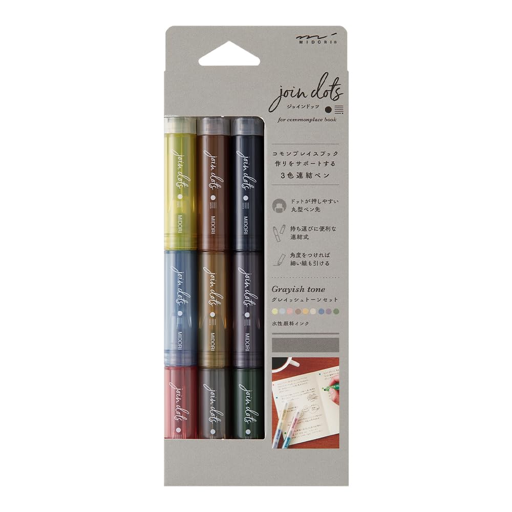 Midori Joint Dots 38142006 Rollerball Pen, 3-Color Connection, Pack of 3, Grayish Tone